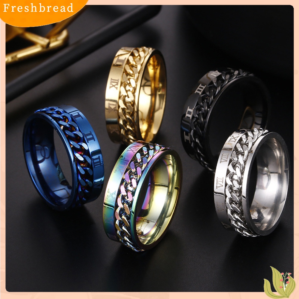 Fresh| Cincin Titanium Steel Model Rantai Twist Angka Romawi Untuk Unisex