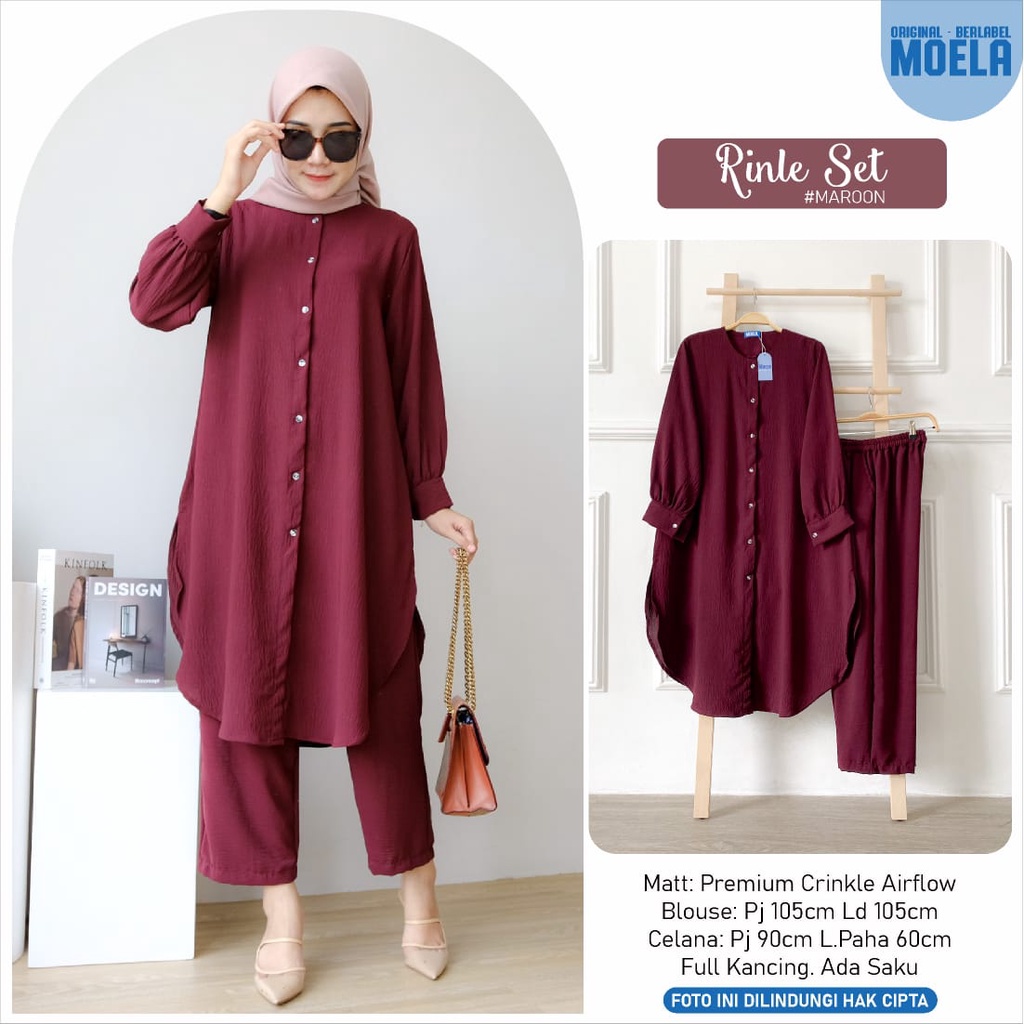 RINLE SET ORIINAL MOELA ld 105cm PREMIUM CRINKLE AIRFLOW ootd WANITA LONG TUNIK SETELAN MUSLIM style
