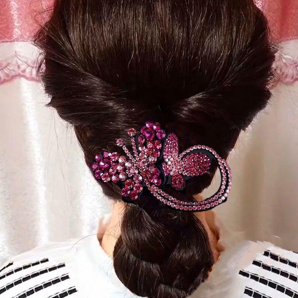 Needway   Wanita Klip Rambut Minoritas Retro Warna-Warni Bagian Belakang Kepala Berlian Imitasi Lady Duckbill Clip