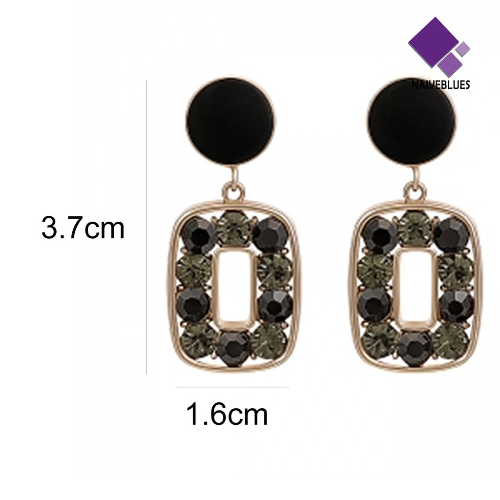 Naiveblue 1 Pasang Anting Tusuk Gantung Desain Geometri Kotak Unik Hias Berlian Imitasi Untuk Wanita
