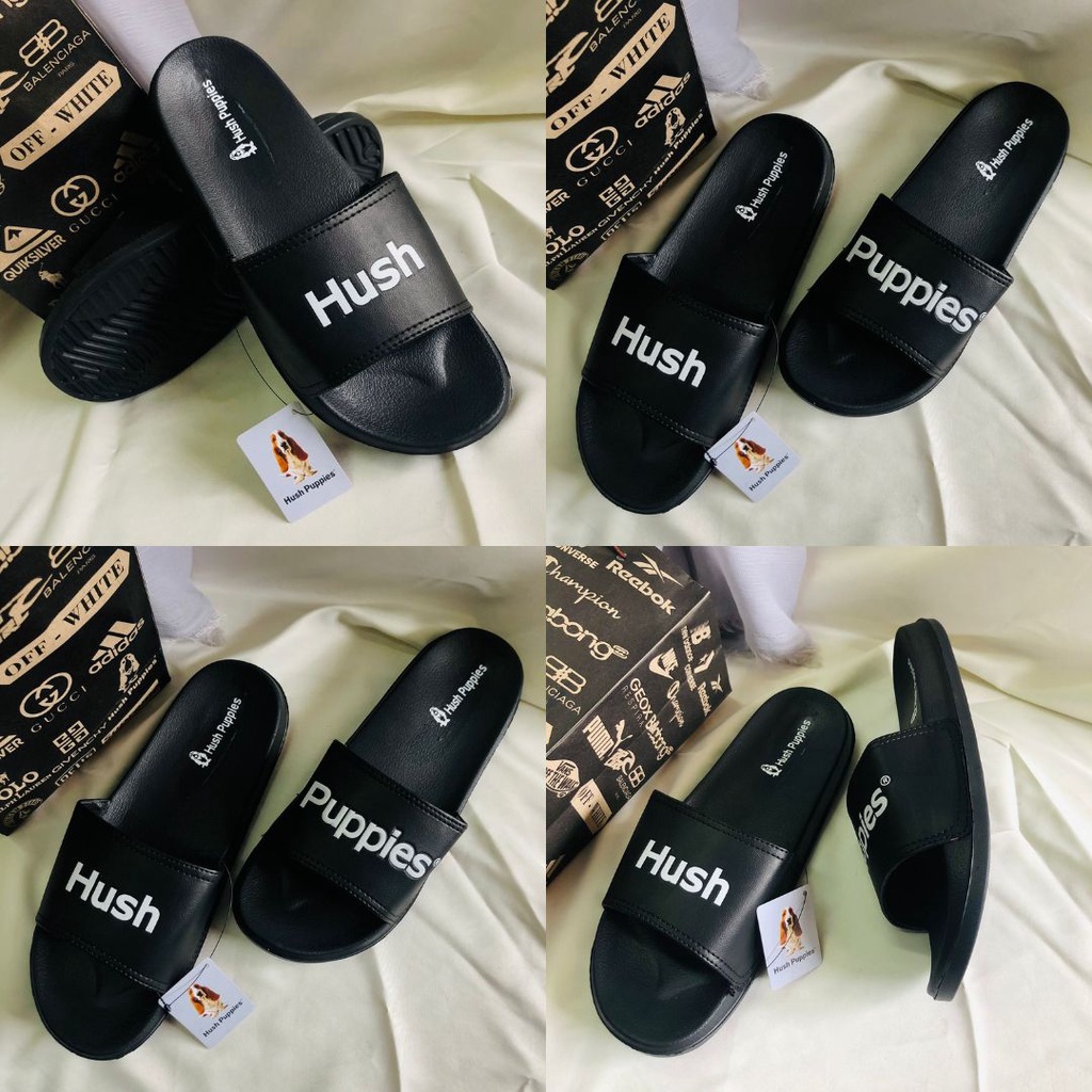 SLOP PUPPIES HITAM SANDAL + PAPERBAG HUSH PUPPIES / SENDAL SLOP SLIDE PRIA WANITA GRADE ORI