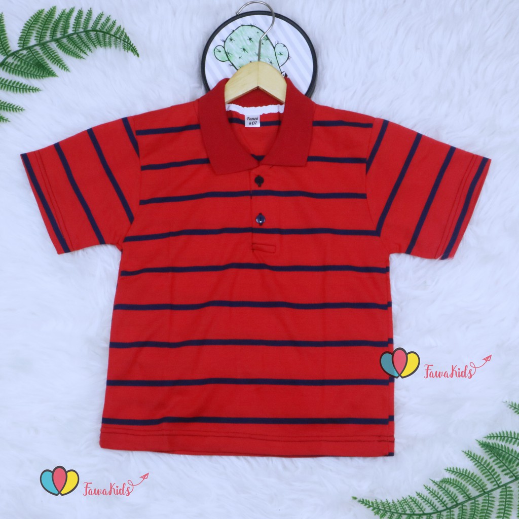 Kerah Salur T-Shirt Anak Laki uk 5-6 Tahun / Baju Lengan Pendek Murah Adem  Harian Polos Kaos Salur