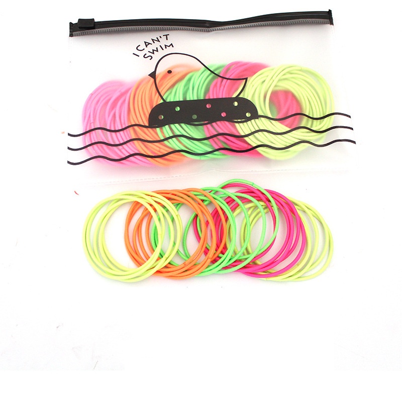 HC Ikat rambut  Karet Rambut Elastis Warna Polos 2 warna 100Pcs Gaya Korea untuk Wanita-HC6647 MIX TERANG