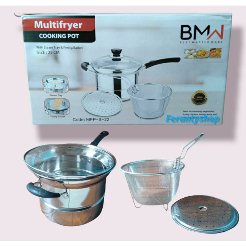 Diskon perlengkapan dapur BMW Kitchen Ware - Panci Set Kukus Goreng Rebus Deep Fryer 3 in 1 Panci Sup Korea