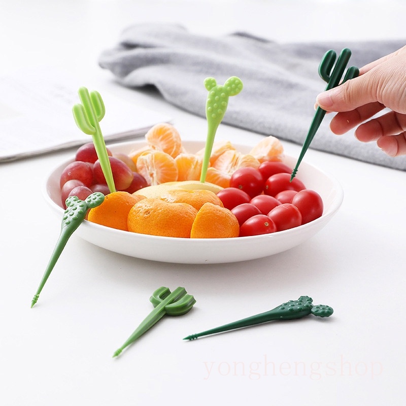 6pcs / set Garpu Buah Bentuk Kaktus Mini Dapat Digunakan Kembali Untuk Dekorasi Peralatan Makan Anak