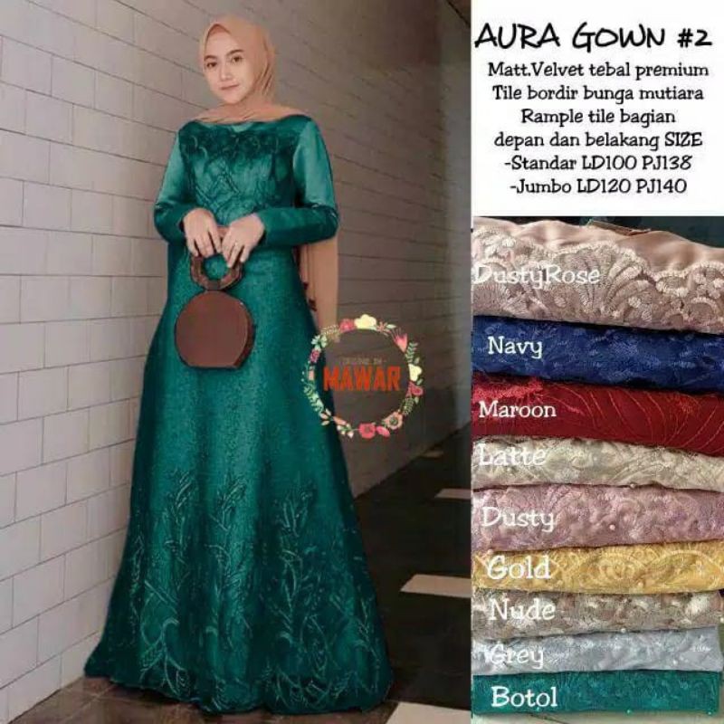 Aura Gown 2 Sahita Maxy Gamis Brukat Tile Depan Belakang Gamis Kondangan Full Bruklat gamis remaja muslimah gamis lebaran outfit bridesmaid seragaman pernikahan gamis jumbo wanita xxl dress muslim terbaru warna rose gold grey silver mocca brown maroon