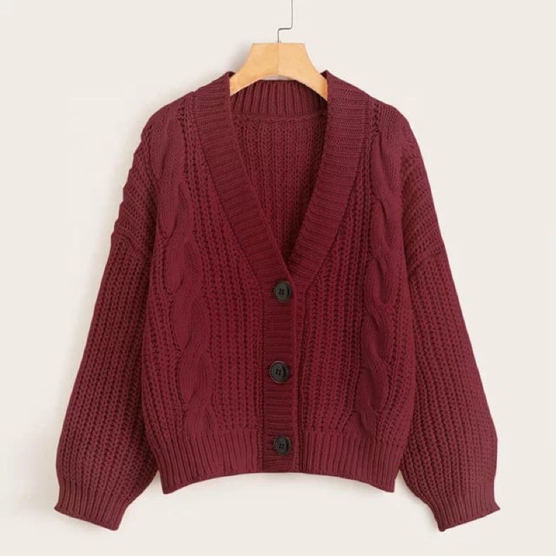 CARDIGAN SEMI CROP OUTER RAJUT EIREEN CABLE EKSPORT OVERSIZE 7 GAUGE DR A474