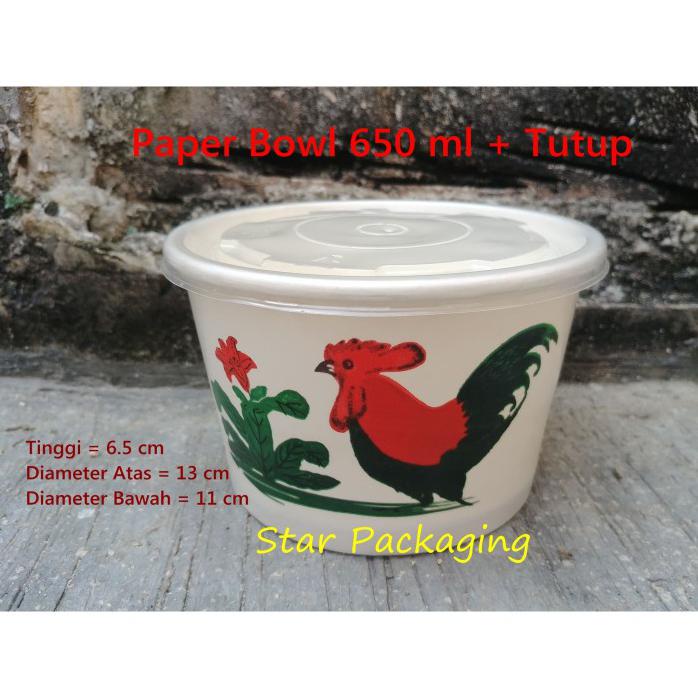 PAPER BOWL 650 ML AYAM JAGO ISI 50PCS + TUTUP