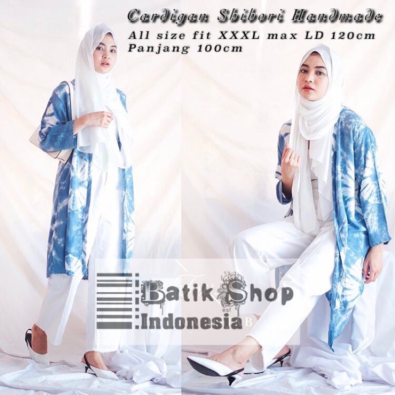 Cardigan Shibori Handmade Rayon Batik Sabiyan Sibori Long Outer Kardigan Shibory Jumputan Cardy