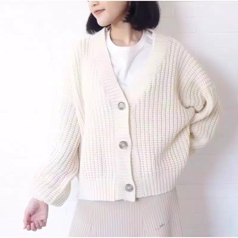 ARSY CARDY / CROP CARDY WANITA / Cardigan Crop / Cardy Rajut / Outer Wanita / Cardigan Rajut Wanita-PUTIH