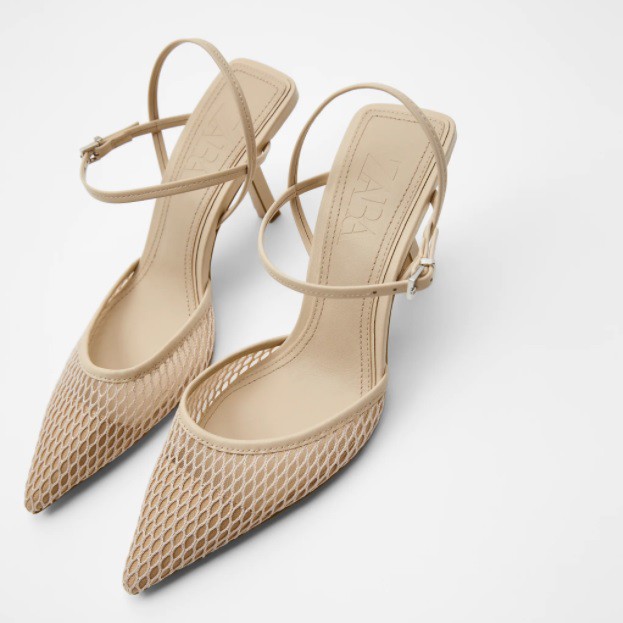 SEPATU BRANDED ORIGINAL 100% ZARA Mesh Mid Heel Slingback Shoes CEWEK WANITA IMPOR JAKARTA