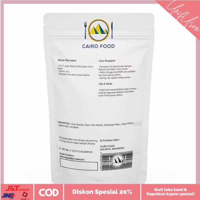 

⭐COD⭐ Bubuk Chai Adani 100 Gram Teh Sahi Adni Arab dengan Jahe Kapulaga Susu