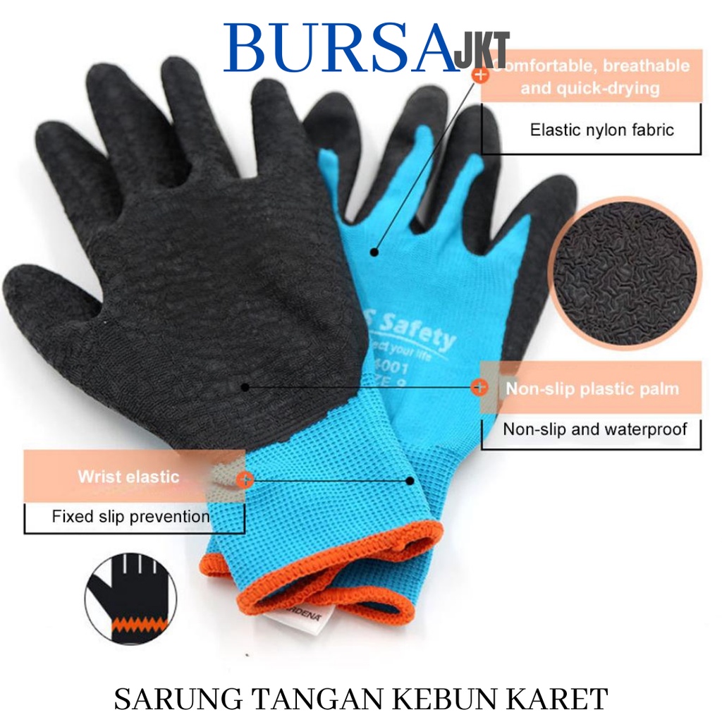 SARUNG TANGAN PERALATAN BERKEBUN LAPIS KARET DOUBLE ANTI LICIN LATEX ANTI AIR