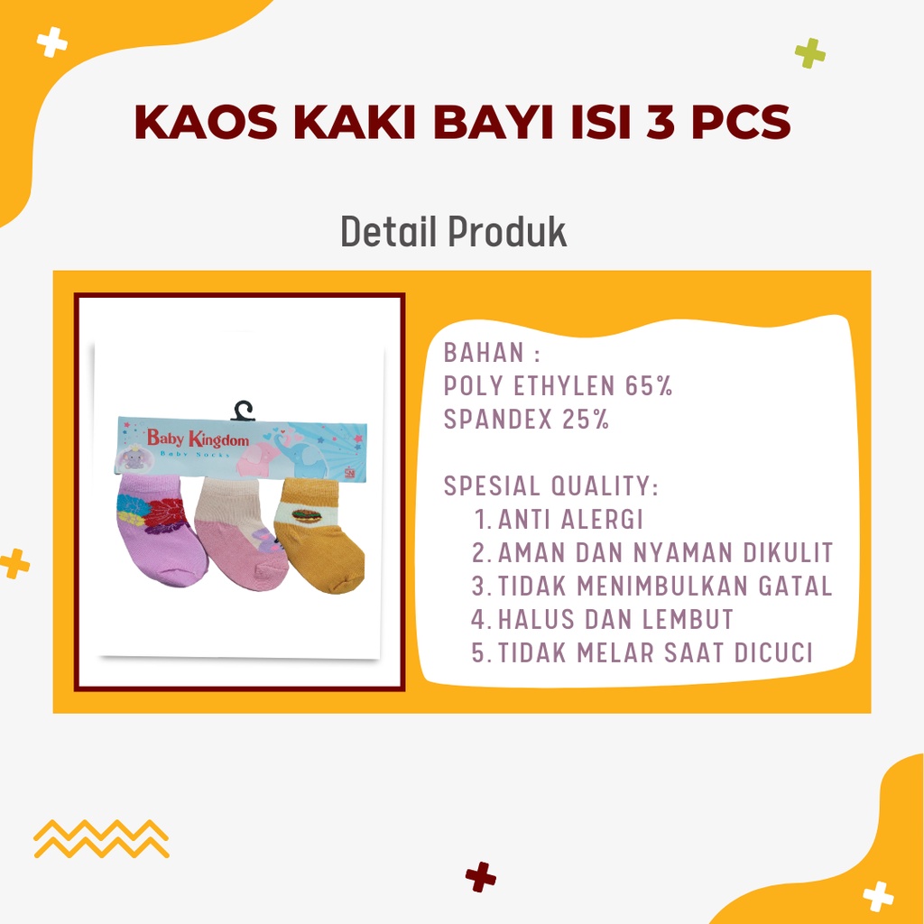 3In1 Kaos kaki bayi baru lahir Baby Kingdom / Kaos kaki bayi laki-laki perempuan 0-6 Bulan SNI Motif Lucu