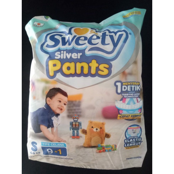 Sweety Silver Pants S9+1 / M8+1 / L7+1 / XL6+1 - Popok Anak Celana