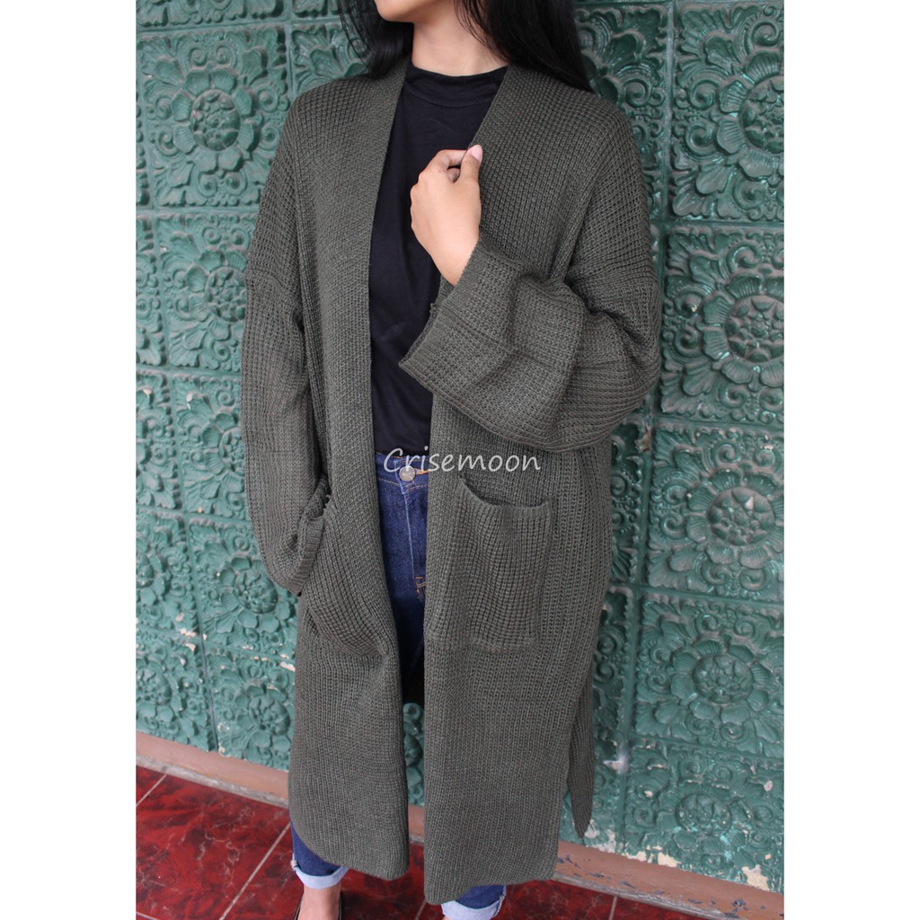 Long cardigan rajut oversize / cardigan Rajut panjang / Cardigan Rajut Longcardy Oversize Tebal-ARMY