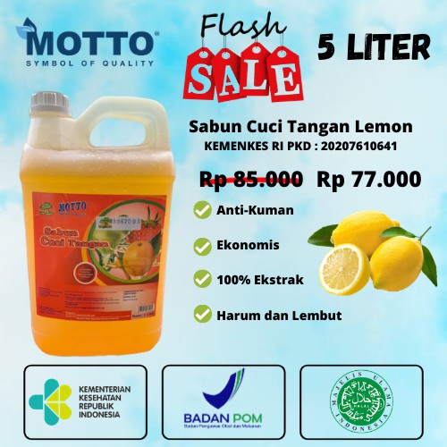 Sabun Cuci Tangan Antibakteri / Antibacterial Hand Soap Lemon MOTTO 5 Liter