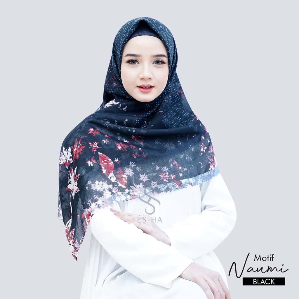 (PART 1) Series Hijab Motif Voal / Segiempat Motif Voal Premium Exclusive-NAUMI BLACK