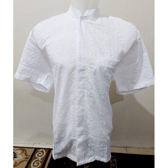 Baju Koko Putih Lengan Pendek, Bahan Katun Bordir design 01 by Muthia Butiq ( MB ).