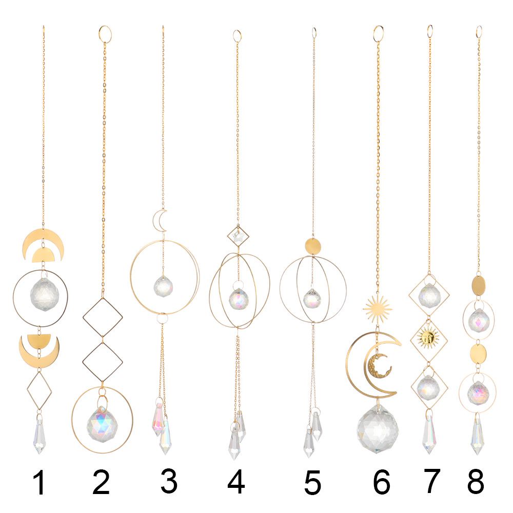 ROW Wind Chime Crystal Suncatcher Car Decor Window Sun Catcher Moon Ring Office Garden Chakra Pendant Patio Home Hanging Prism Ornament