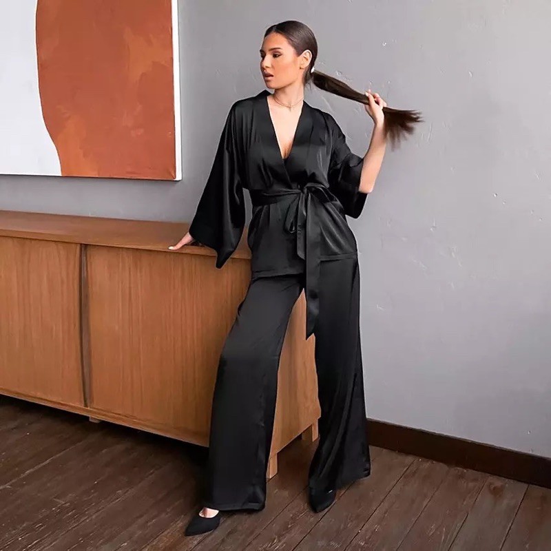 piyama kimono celana panjang satin