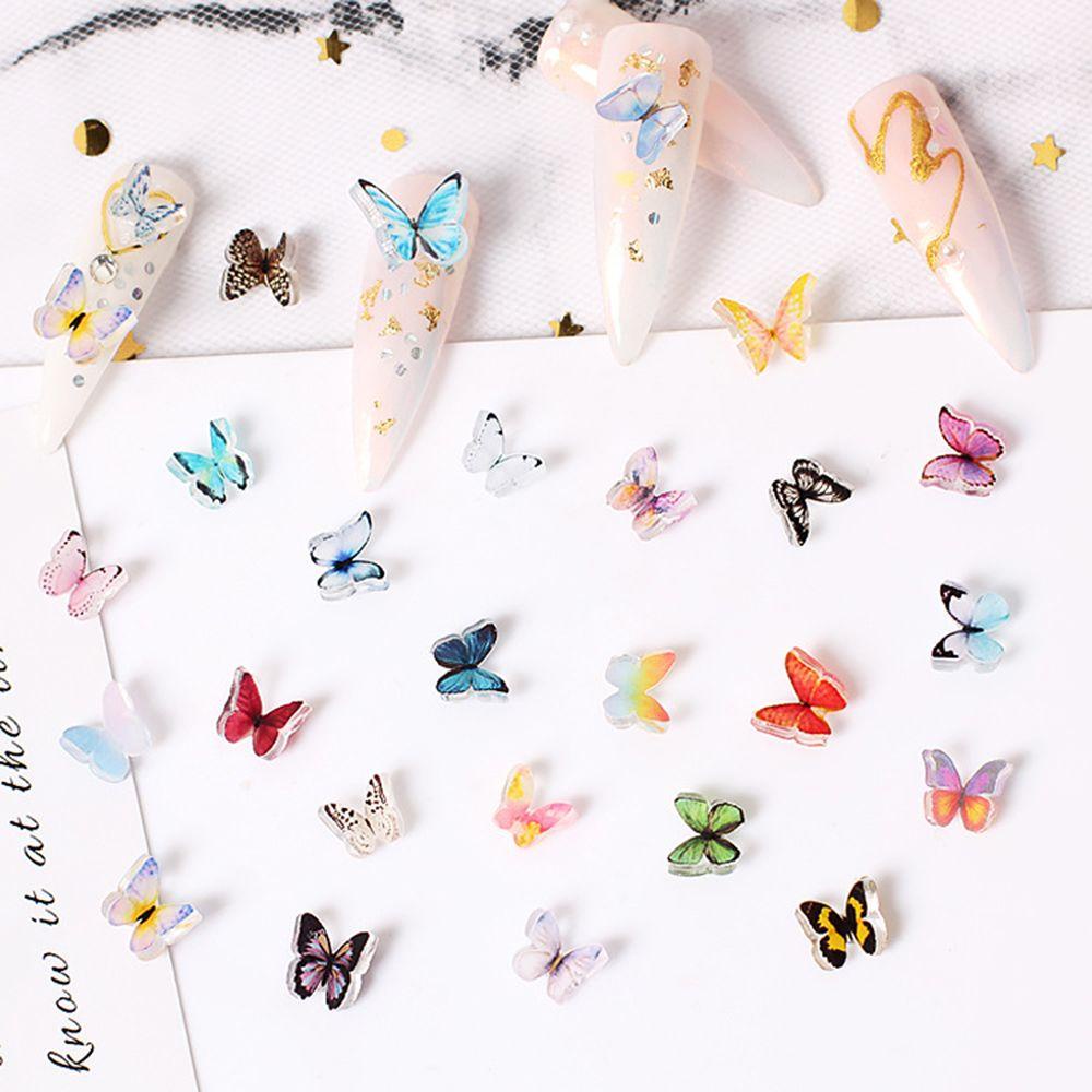 Needway Pesona Kuku Kupu-Kupu 20pcs Frosted Wanita Resin Manikur Aksesoris DIY Ornamen Kuku Berlian Imitasi