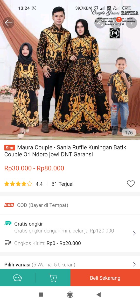 Maura Couple - Sania Ruffle Kuningan Batik Couple Ori Ndoro Jowi Dnt Garansi