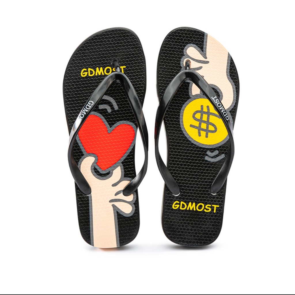 Sandal Jepit Wanita Motif Love &amp; Money | Sendal Jepit Cewe | Sandal Unik Murah