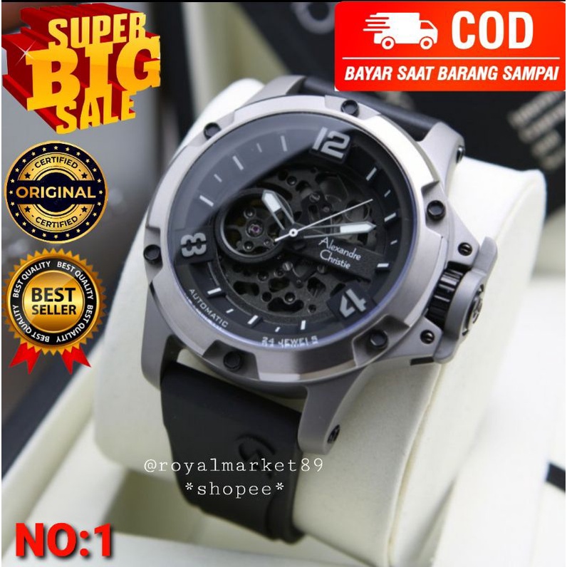 [WARNA LAIN GESER FOTONYA] ORI JAM TANGAN PRIA ALEXANDRE CHRISTIE AUTOMATIC TITANIUM RUBBER STRAP AR