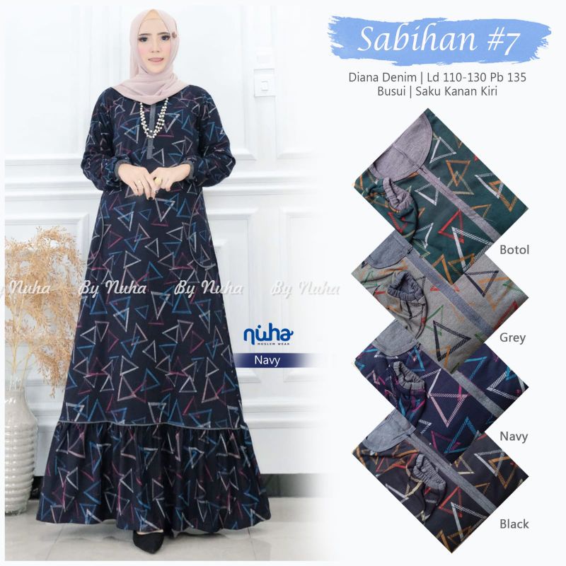 sabihan 7 dress Maxi gamis Diana denim saku knn kiri busui