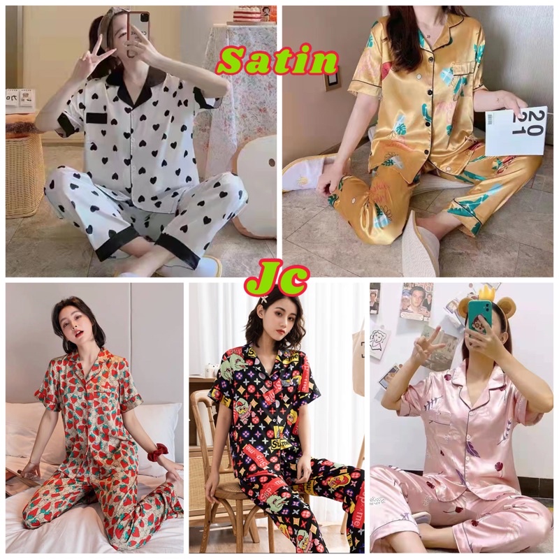 JC- Set Piyama Baju Tidur SATIN Import CP / Piyama wanita Satin import / Piyama wanita Sutra kekinian