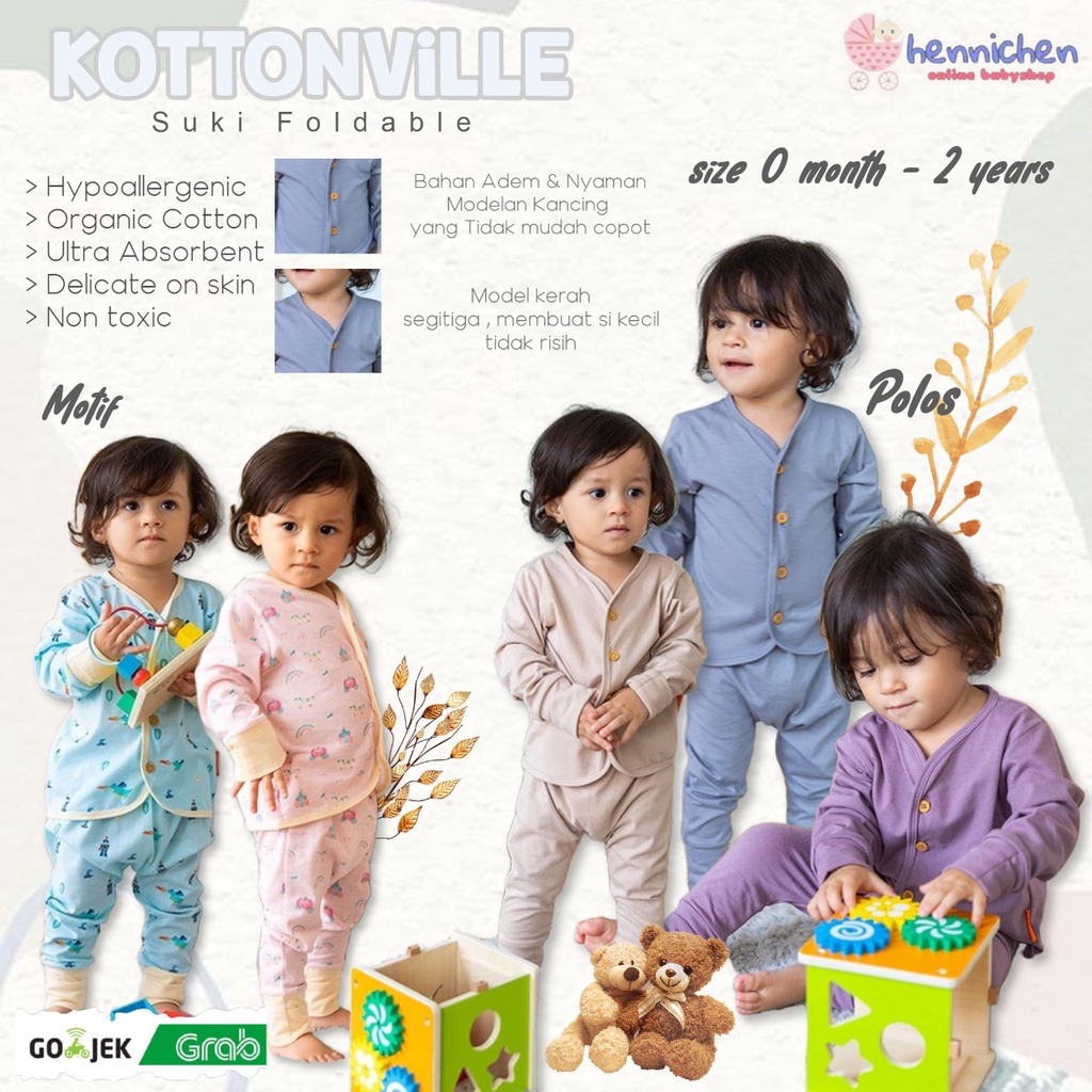 KOTTONVILLE Takoyakids Essentials Suki Foldable Pyjamas Baju tidur anak Printed Piyama anak ( 0-2 TH )