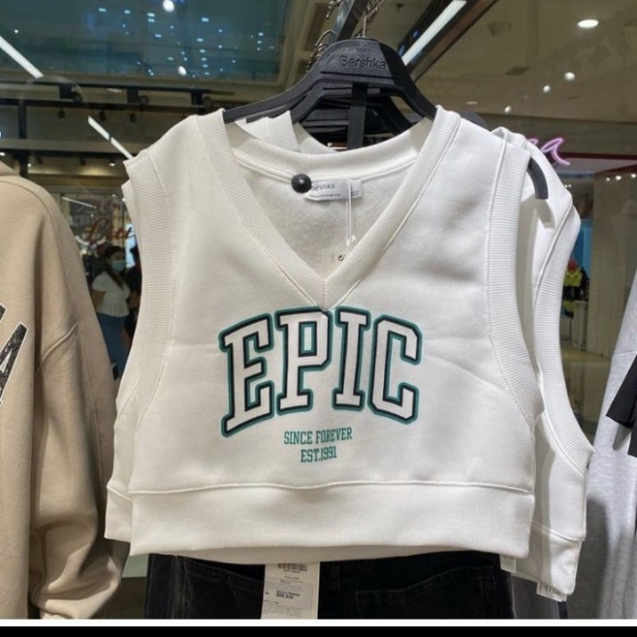 jaket wanita vest epic rompi - Putih korea import original crop sweater jeans terbaru kekinian bests