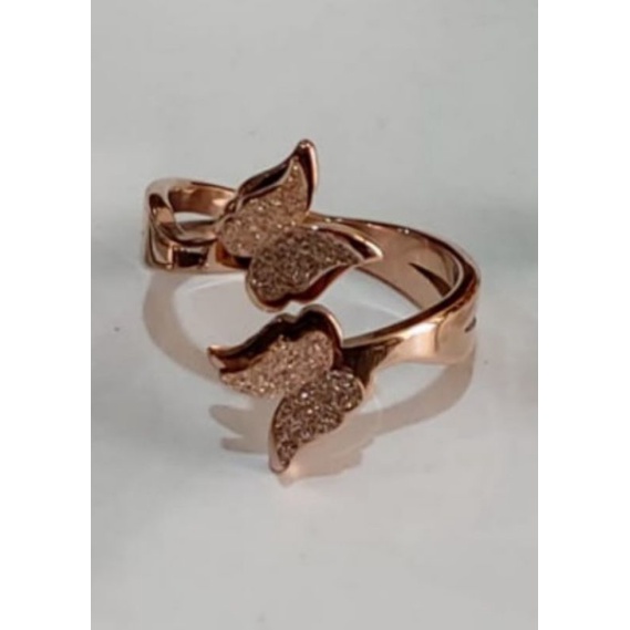 Cincin Titanium Wanita Original Model Kupu-Kupu Double
