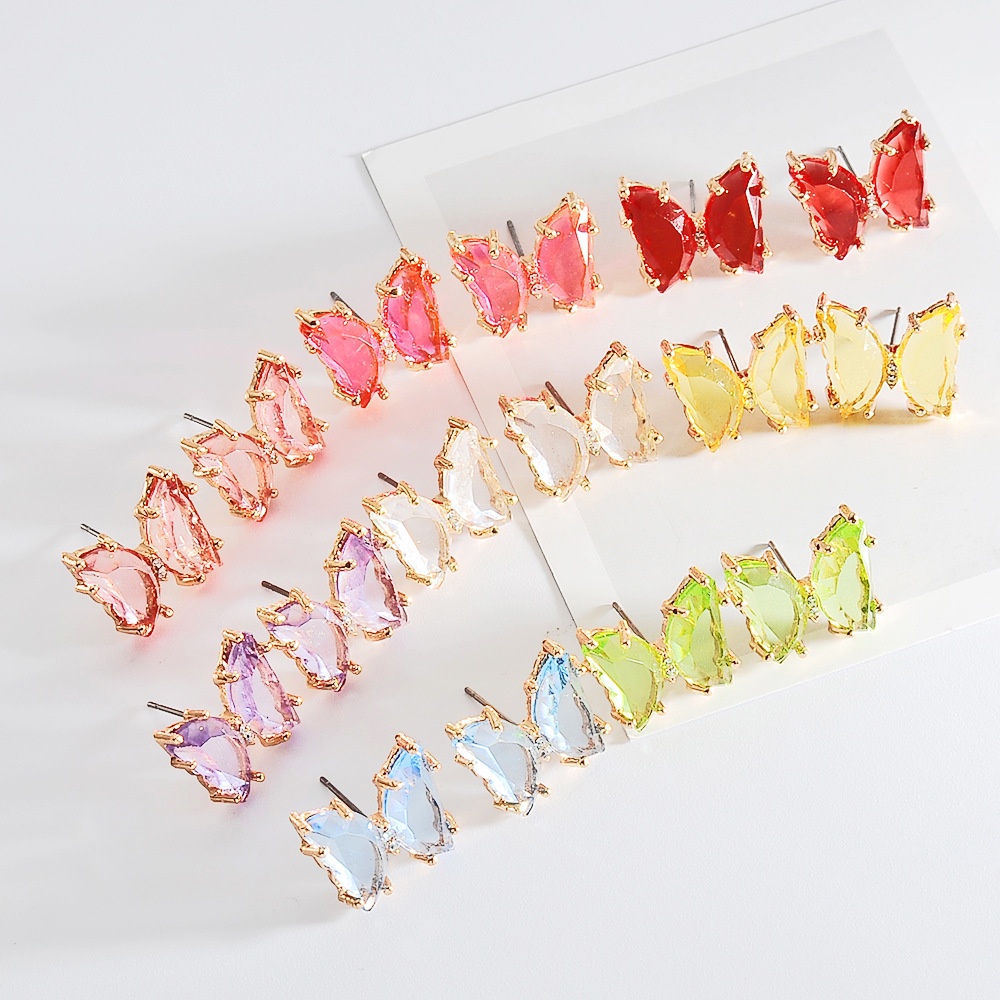 Anting Kristal Korea Lucu Transparan Berwarna Kupu-Kupu / Aksesoris Fashion Anting Kupu-Kupu Import