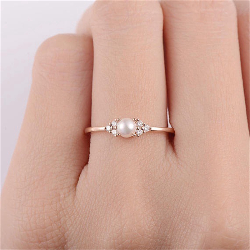 Gaya Baru 18K Rose Emas Plated Cincin Mutiara 925 Perhiasan Perak