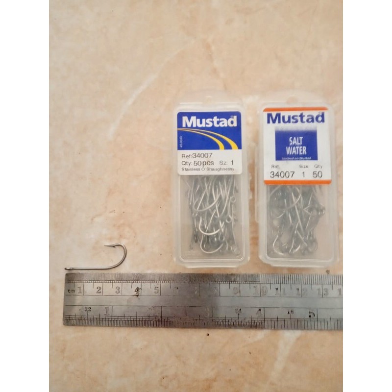 Mustad Hooks Mata Pancing/Kail Size 1 Tipe/Ref 34007 QTY.50pcs Asli Stainless Made in China&Norway