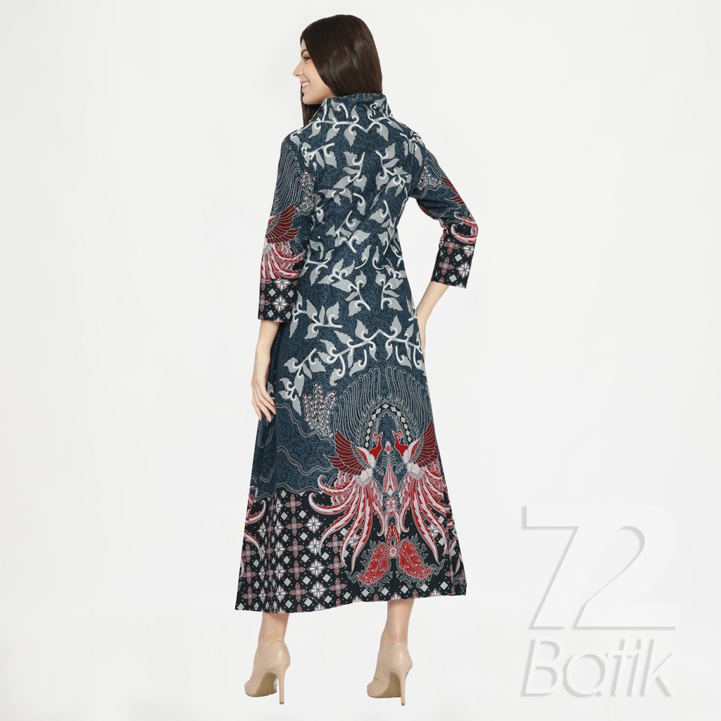 ALONSO GAMIS BATIK PREMIUM FULL TRIKOT LONG DRESS NAVY BIRU DONGKER KATUN PRIMISSIMA 725117 CAP 72