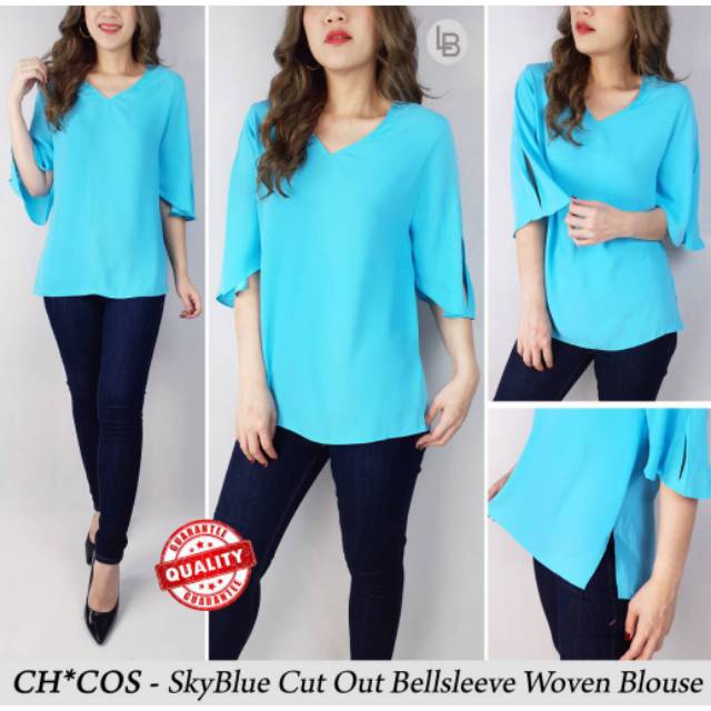 LK12 Blouse Chicos skyblue cut out bellsleeve woven blouse