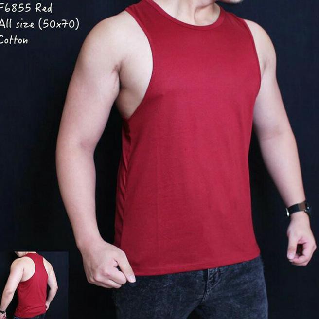 x9h0 singlet / tangtop pria merah polos gym casual s3yb