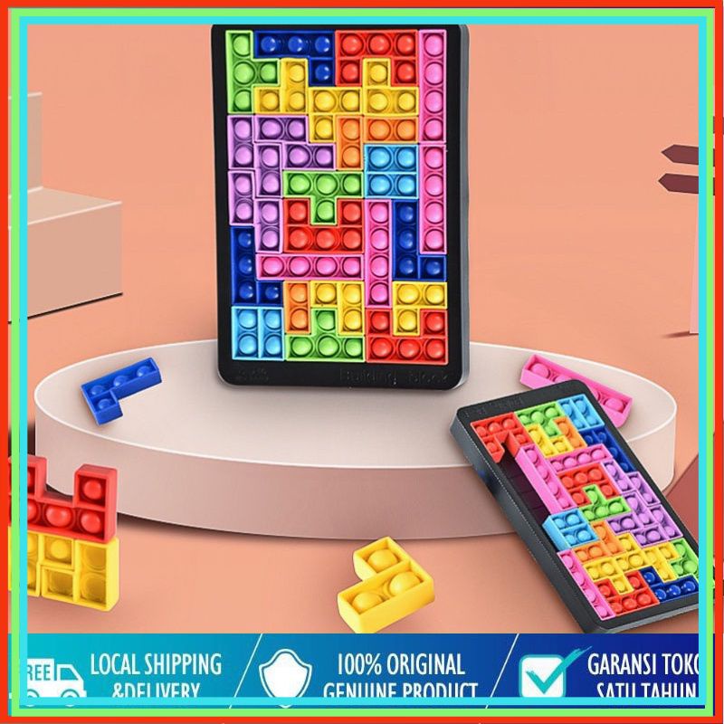 Mainan anak game building pop it silicon tetris pop it puzzle block game dadu