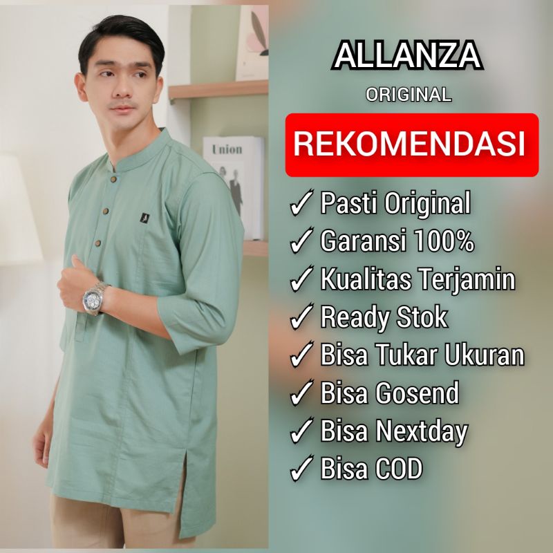 ALANZA MUSLIM WEAR ORIGINAL koko kurta Pakistan baju muslim pria lengan tiga perempat kurta pria warna mint art NEW AMW 001