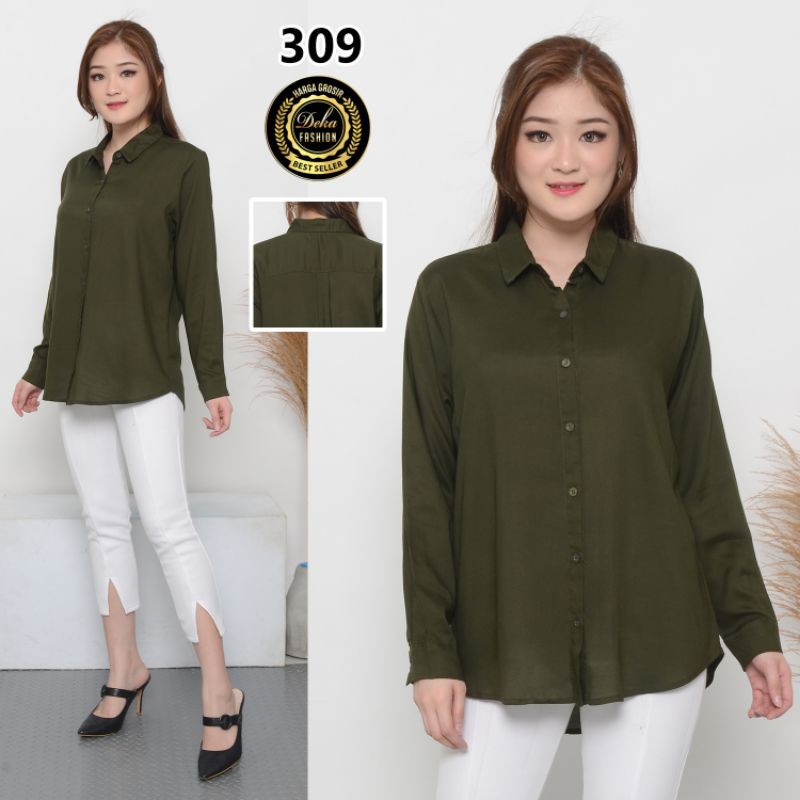 KEMEJA POLOS.KEMEJA BASIC RAYON --309-Army