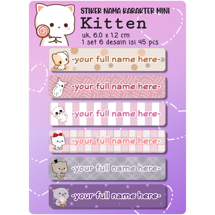 

delovie.art Stiker Nama Karakter (SNK) Mini Animal 1 set isi 45 pcs 6 design ukuran 6 cm x 1,2 cm