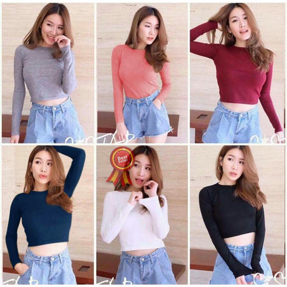 Baju Crop Top Wanita Atasan Lengan Panjang Pendek Cewek Korea Murah Korean Cewe Cew Croptop Super Ho