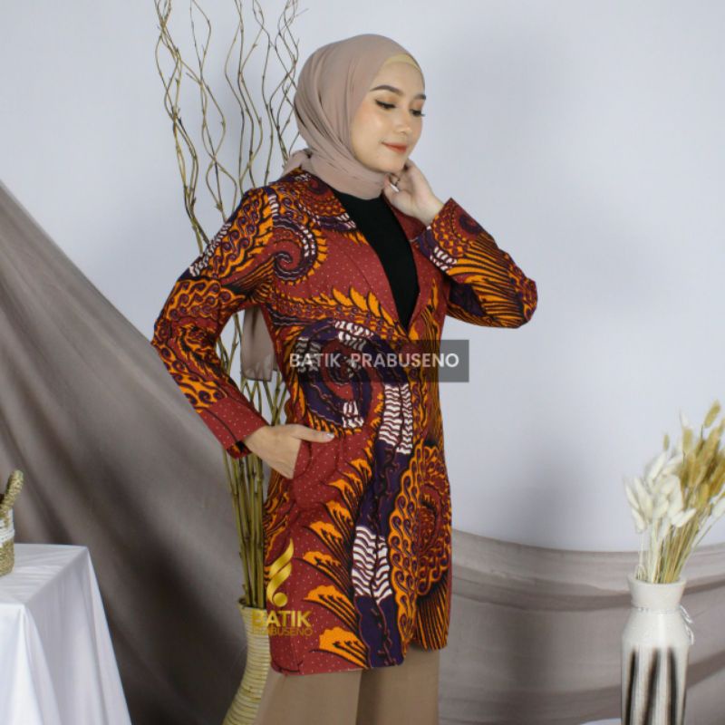Blazer Ma dona Atasan Batik Wanita Lengan Panjang Original Prabuseno Modern Premium Jumbo Big Size F