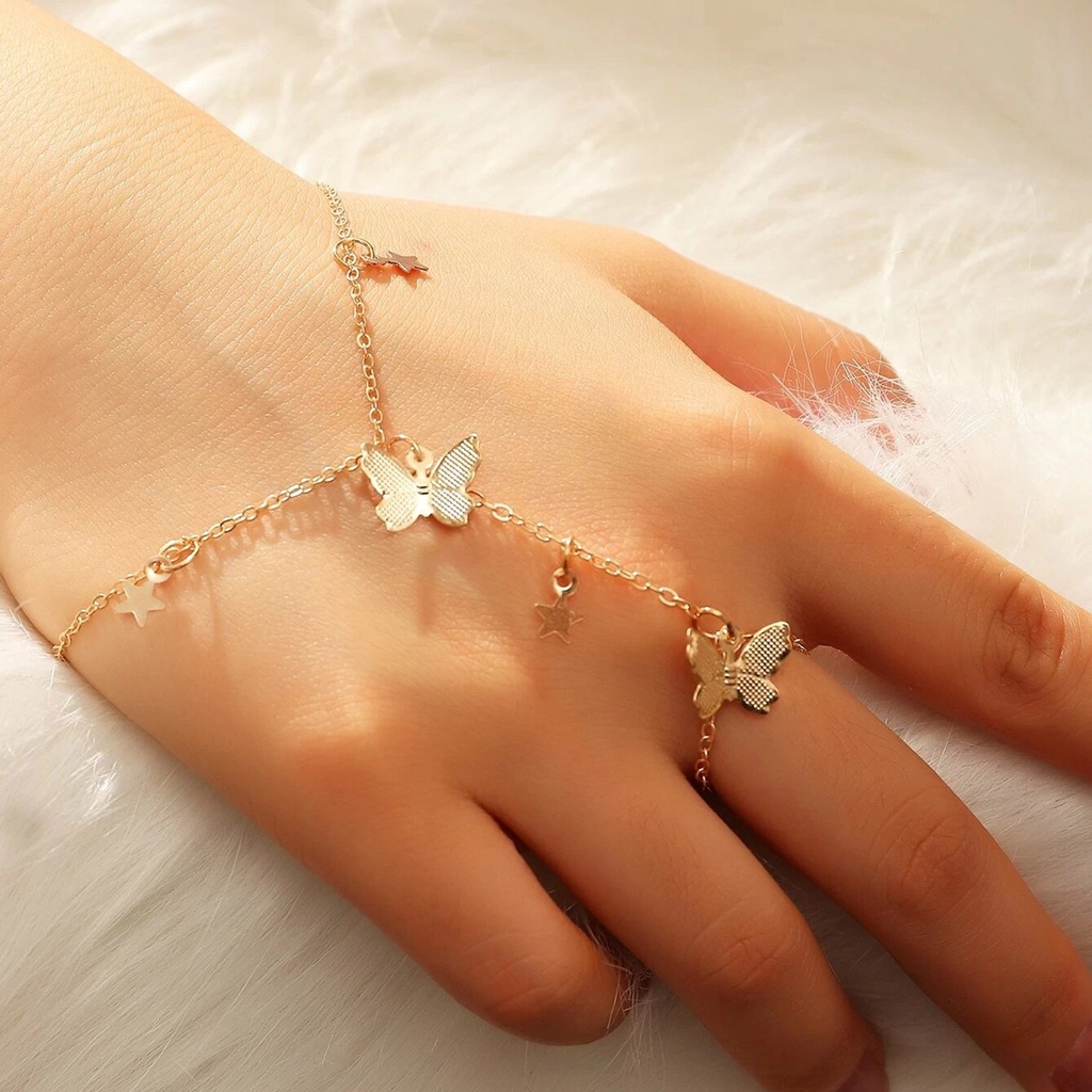 Hu Hu Hu Hu Hu Alat Bantu Pasang Kacamata♡ Gelang Tangan Rantai Adjustable Motif Kupu-Kupu Untuk Wanita / Pesta