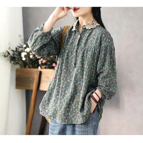 HOPYLOVY - Atasan Kemeja Blouse Wanita Motif Bunga Dannia Korean Style