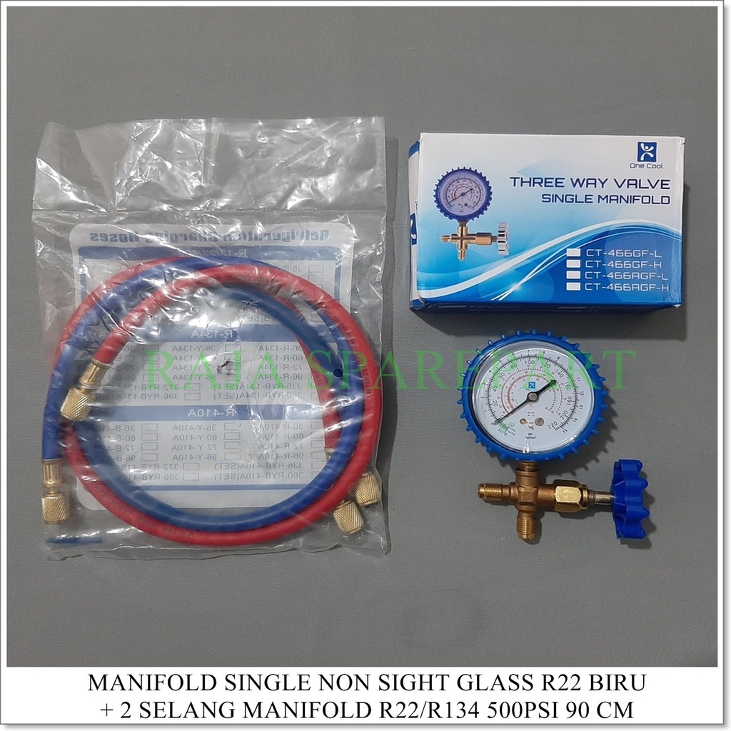 [PROMO GRATIS 2 SELANG] Manifold Single R22 Biru Non Sight Glass