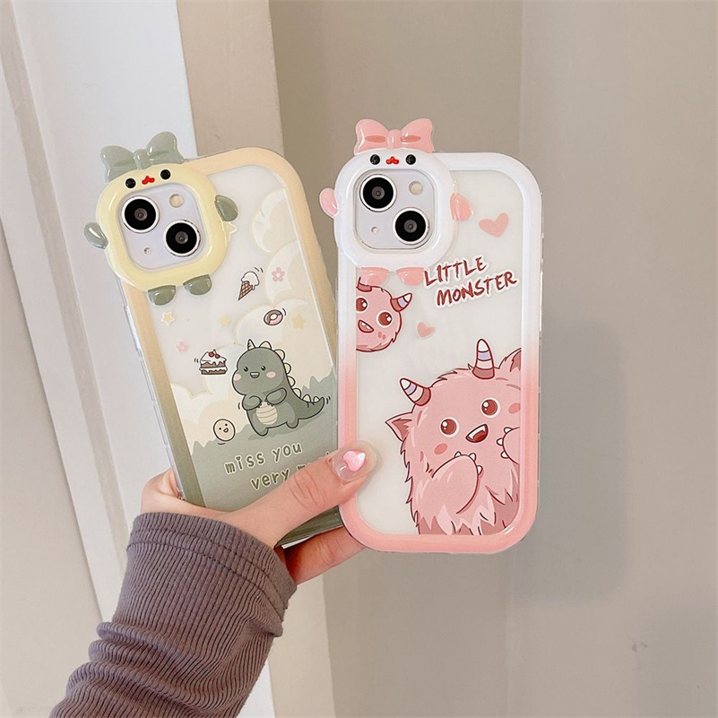 Soft Case Pelindung Kamera Transparan Motif Kartun Dinosaurus Untuk iPhone 14 13 12 11 Pro Max X Xr Xs Max 7 8 6 6s Plus SE 2020